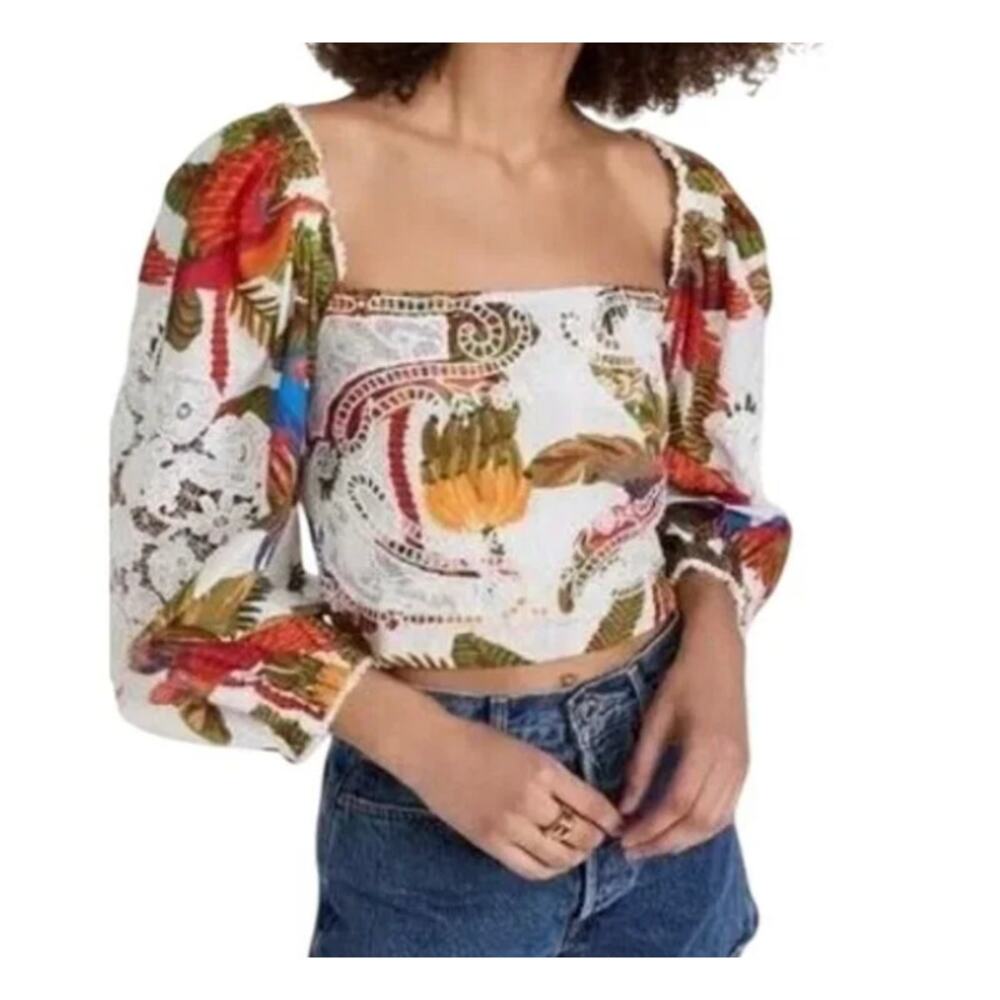 Farm Rio NEW Off White Forest Birds Blouse, Med